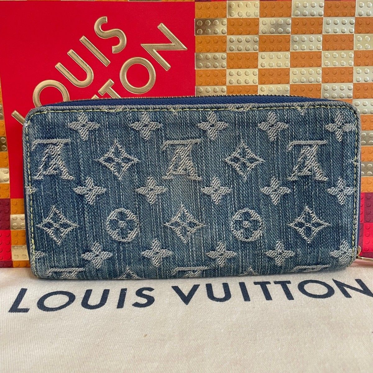 極美品】希少 ルイヴィトン モノグラム デニム ジッピー 長財布 ブルー