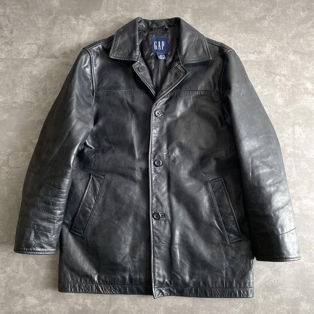 名作 90s OLD GAP オールド ギャップ レザー シングル カーコート