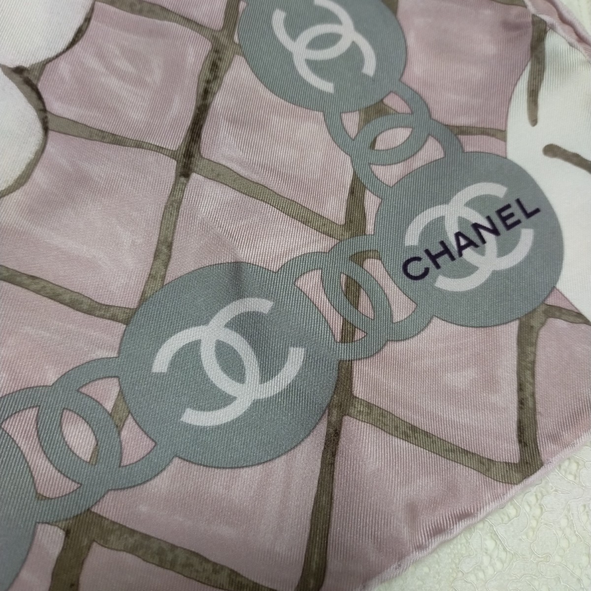 CHANEL シャネル ココマーク カメリア ピンク シルク スカーフ 大判