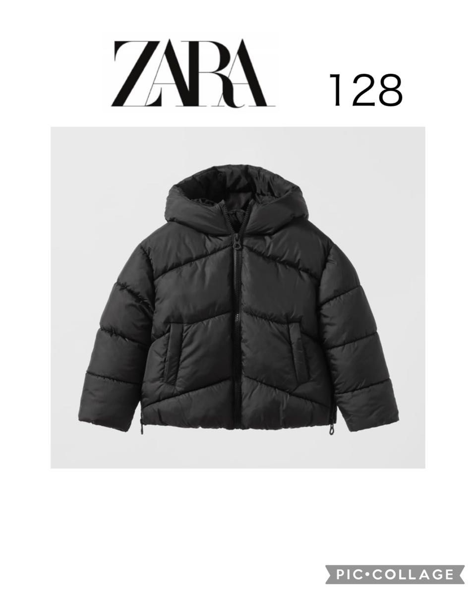 新品タグ無し ZARAキッズ ショートダウン ジップ フード付き 黒 128