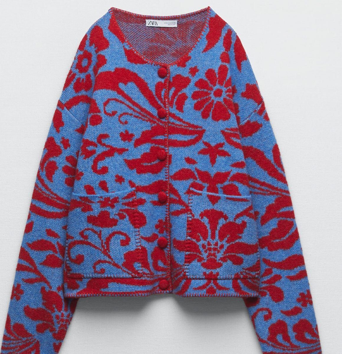 値下不可 ZARA ジャカードニットカーディガン マルチカラー ZARA公式