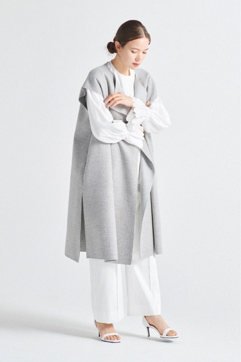 新品 yori チェックロングジレ 2022AW 先行 ロングジレ ジレ ベスト