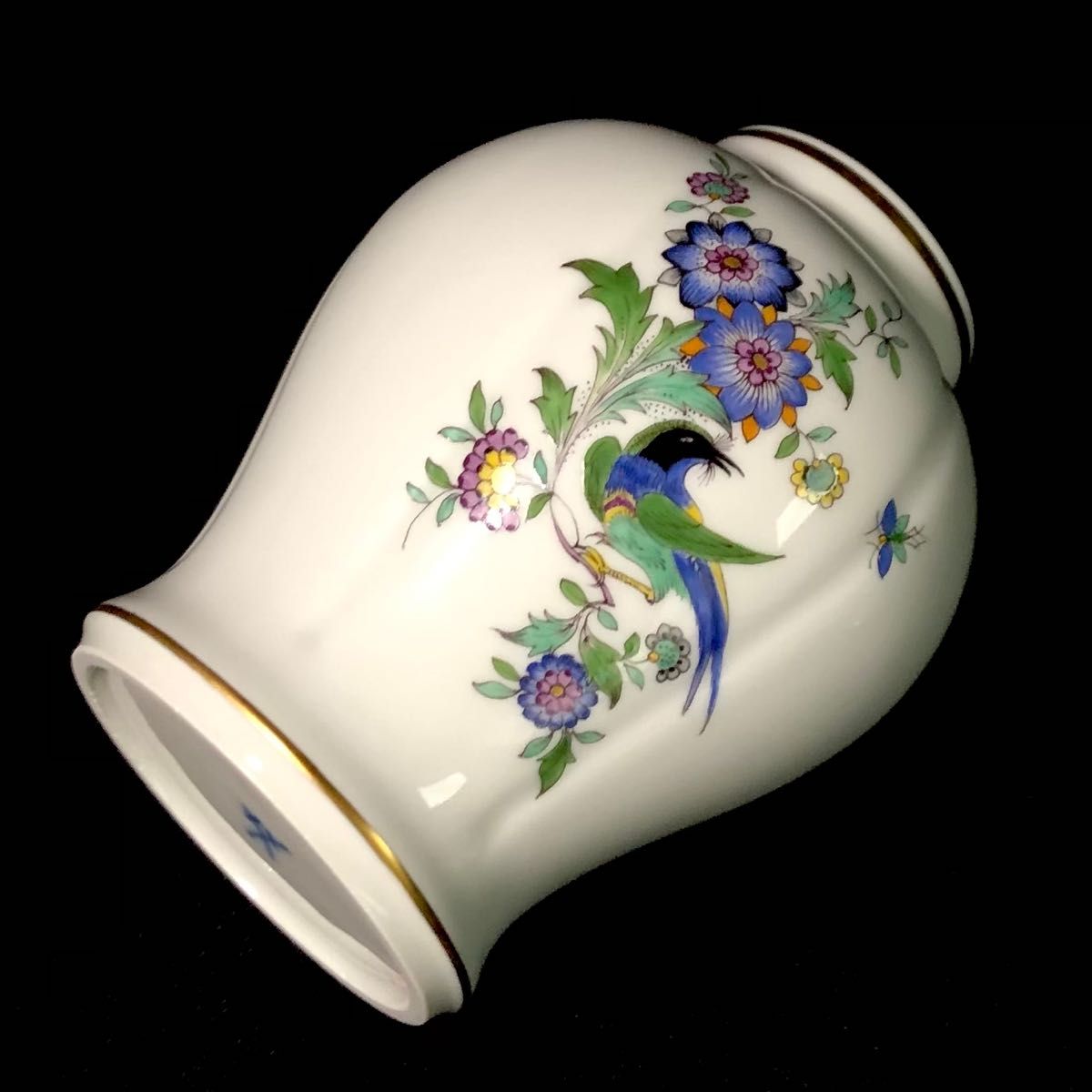 Meissenマイセン/ 1級品 上級ライン 柿右衛門様式 花鳥昆虫絵 蓋花瓶
