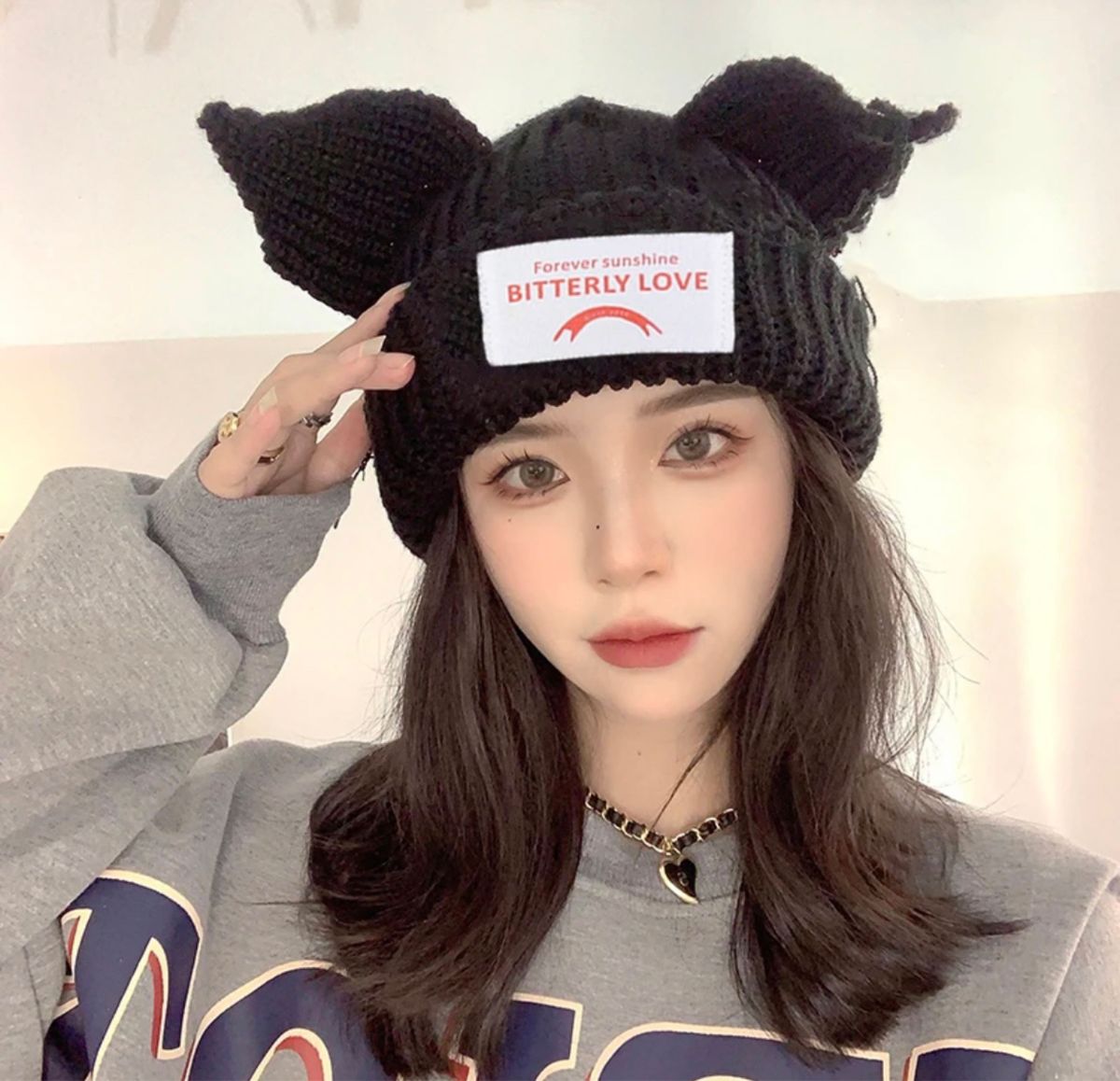 新品 LOVERBOY ラバーボーイ ビーニー ニット帽 ブラック ネコ耳 韓国