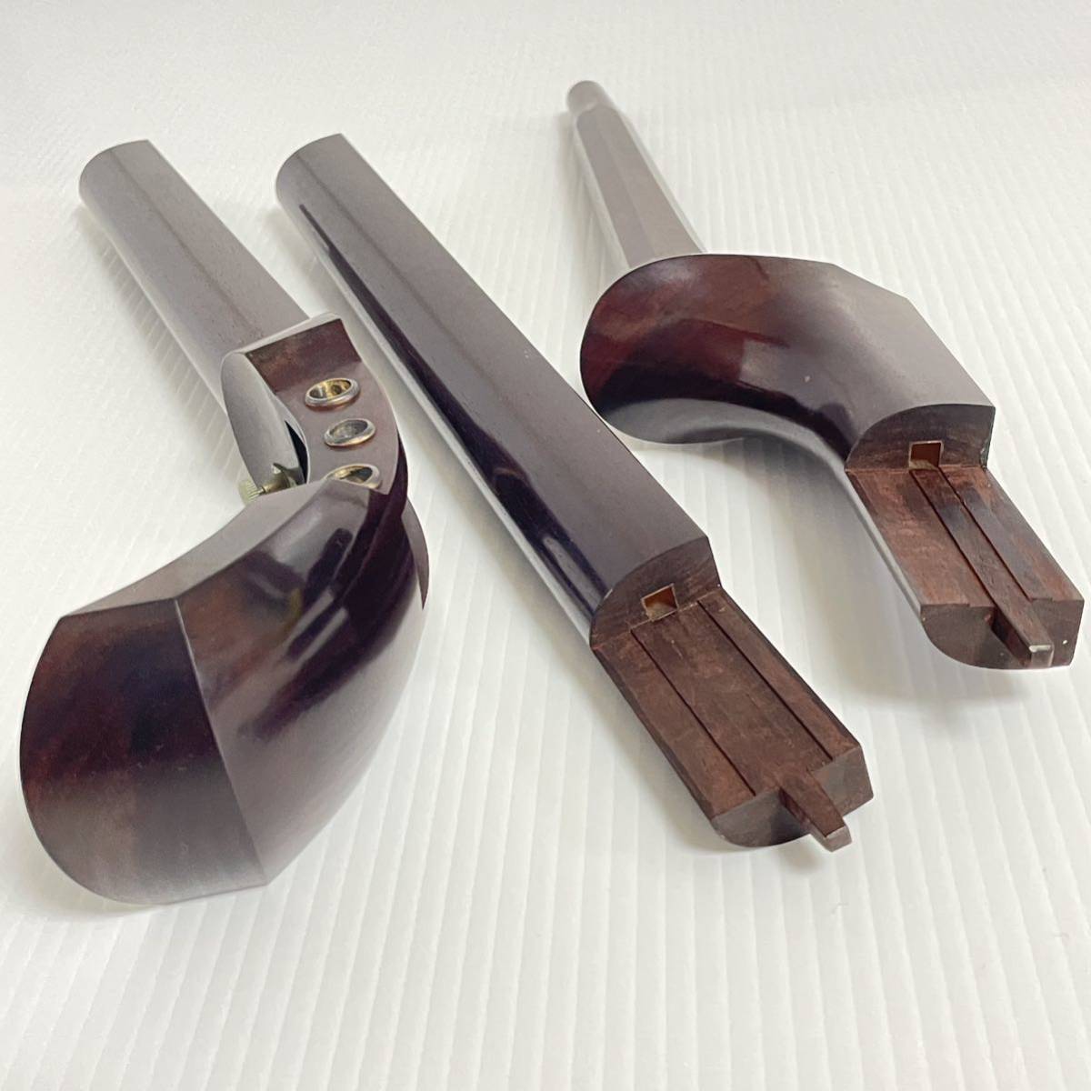 激虎トチ 三味線 地唄 中棹 K18 金細 綾杉 紅木 虎杢糸巻 二本溝 美品
