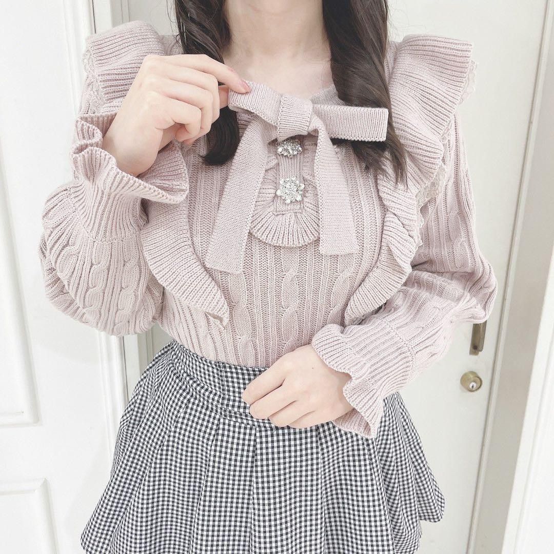 evelyn フリルリボンレースニット ピンク Mサイズ｜Yahoo!フリマ（旧