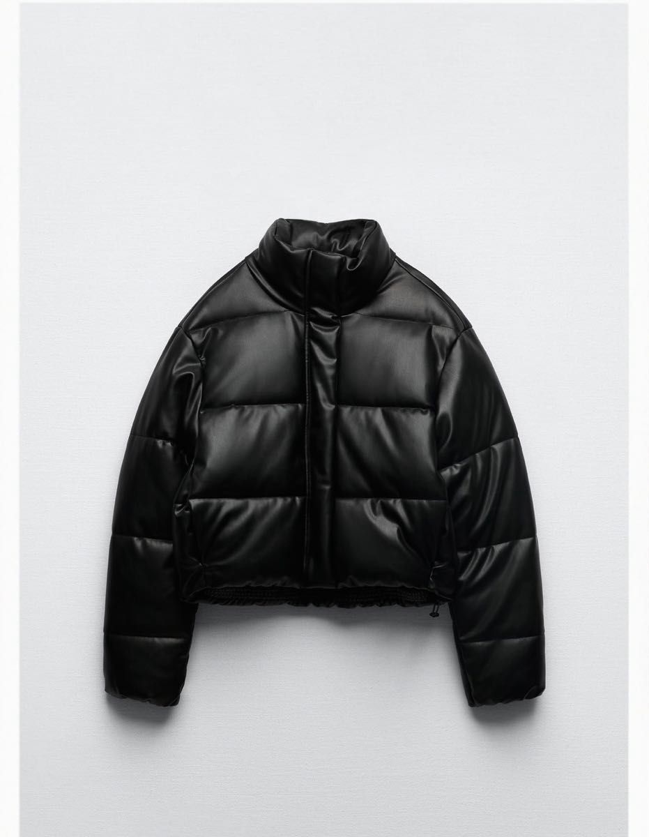 ZARA フェイクレザーパフジャケット ジャケット ブラック アウター