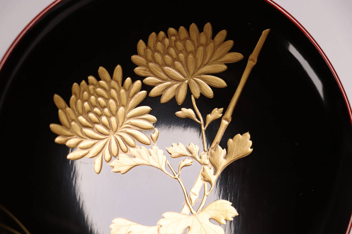 専用品です CG65 時代輪島塗 菊に蝶本金蒔絵 闇蒔絵 黒塗椀 四客 縁