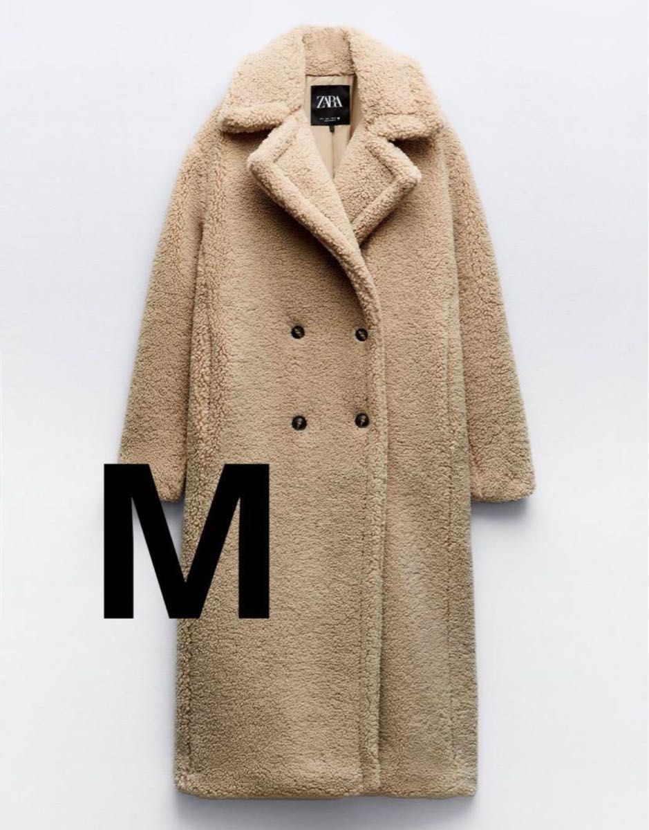 ZARA エクストラロングフェイクボアコート M コムギ 新品｜Yahoo