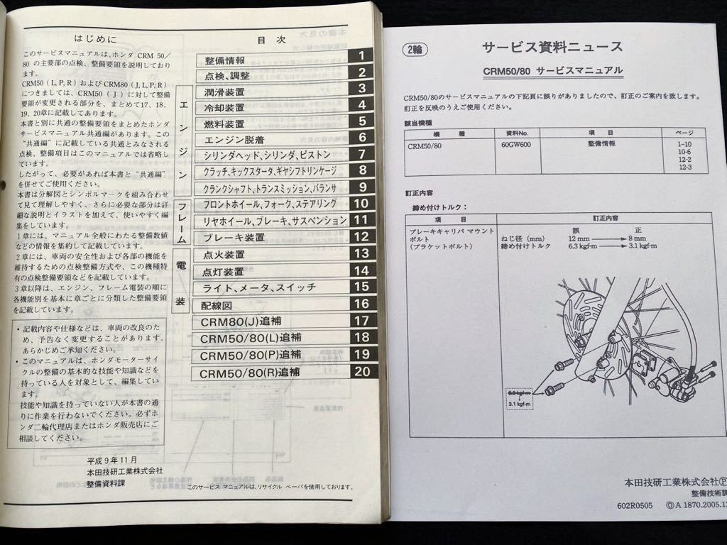 送込 2冊 全モデル 配線図6種/CRM50/CRM80 純正 サービス/マニュアル