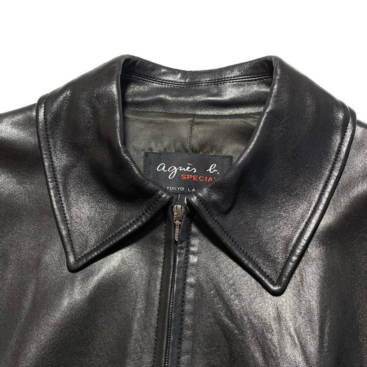 良品 アニエスベー agnes b レザー ライダース ジャケット 黒 フランス