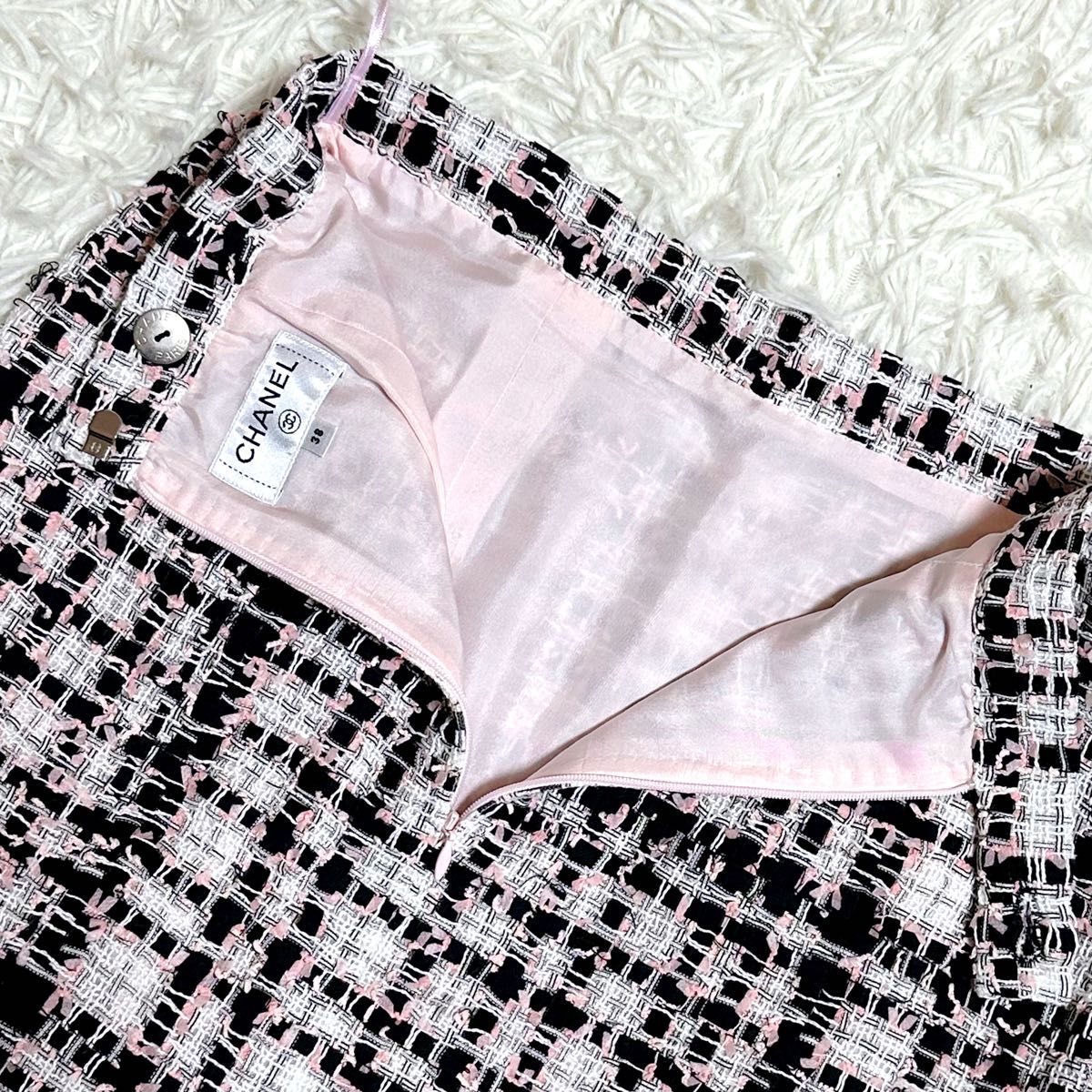 CHANEL シャネル ツイード ひざ丈スカート チェック ココボタン ココ