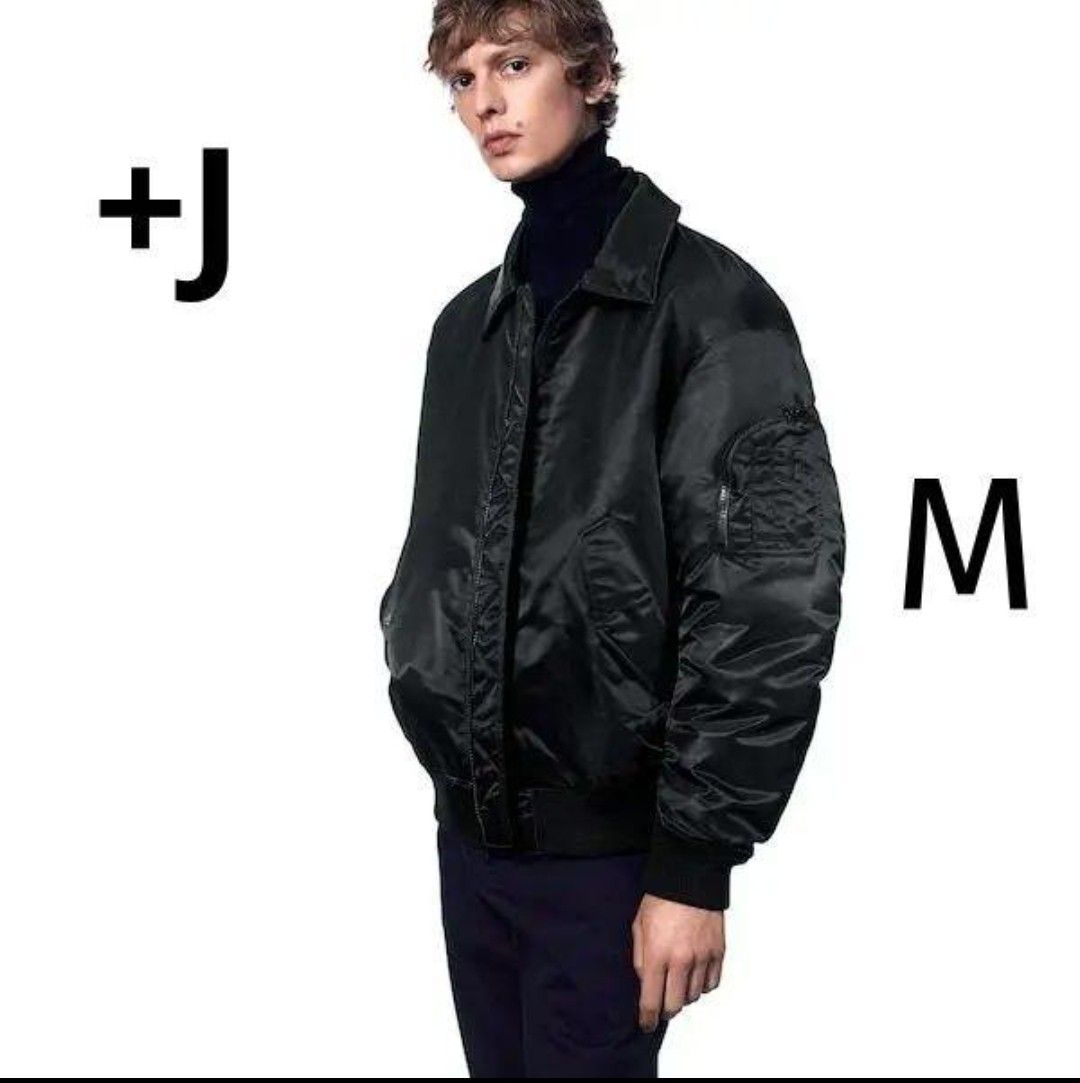 美品】ユニクロ +J ダウンオーバーサイズリブブルゾン MA-1 ブラック