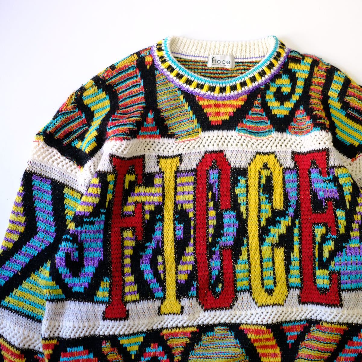 FICCE】1980〜90s フィッチェ 総柄 ロゴデザイン ニットセーター
