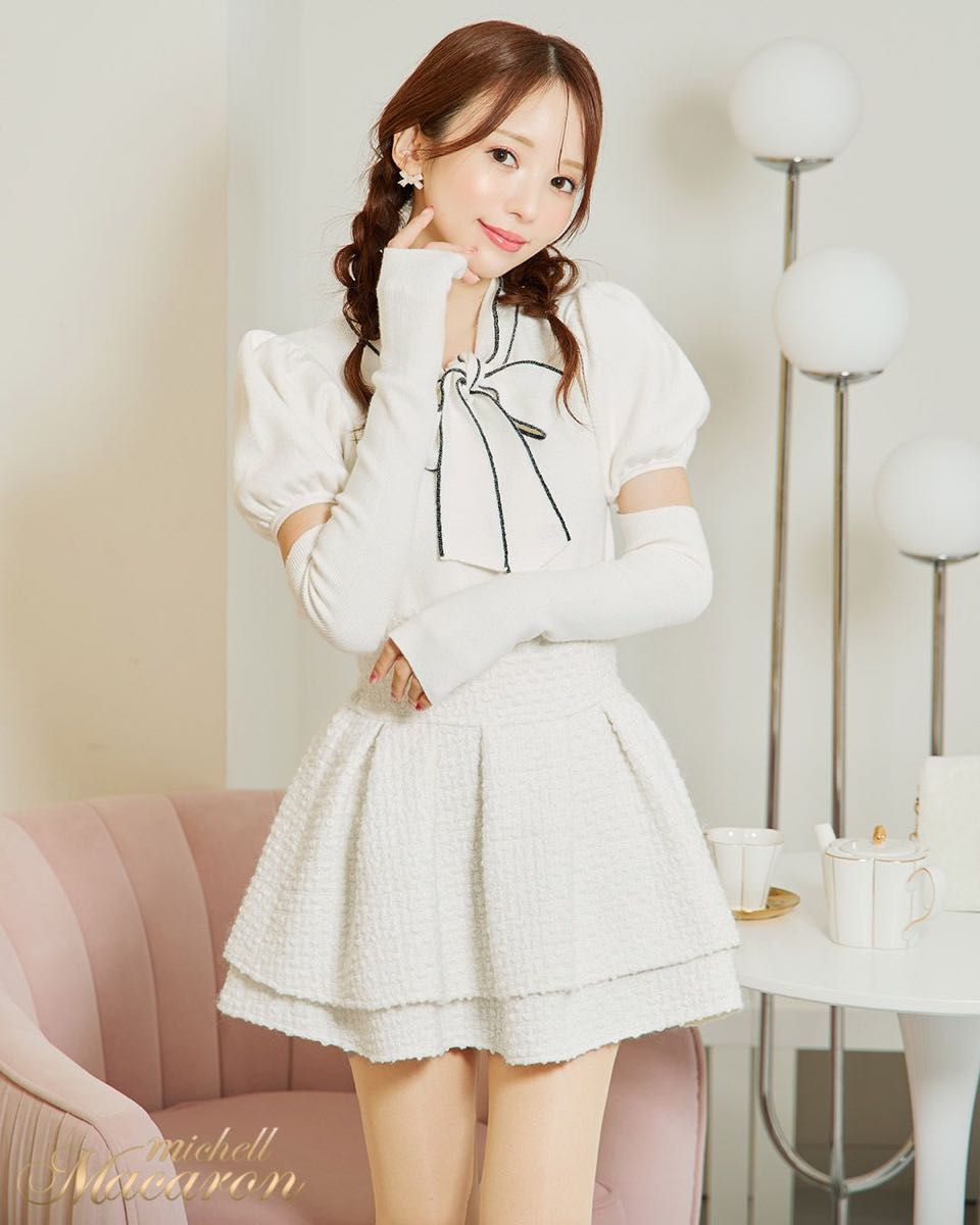 新品未使用 ミシェルマカロン 美脚ホワイトツイードスカート M｜Yahoo