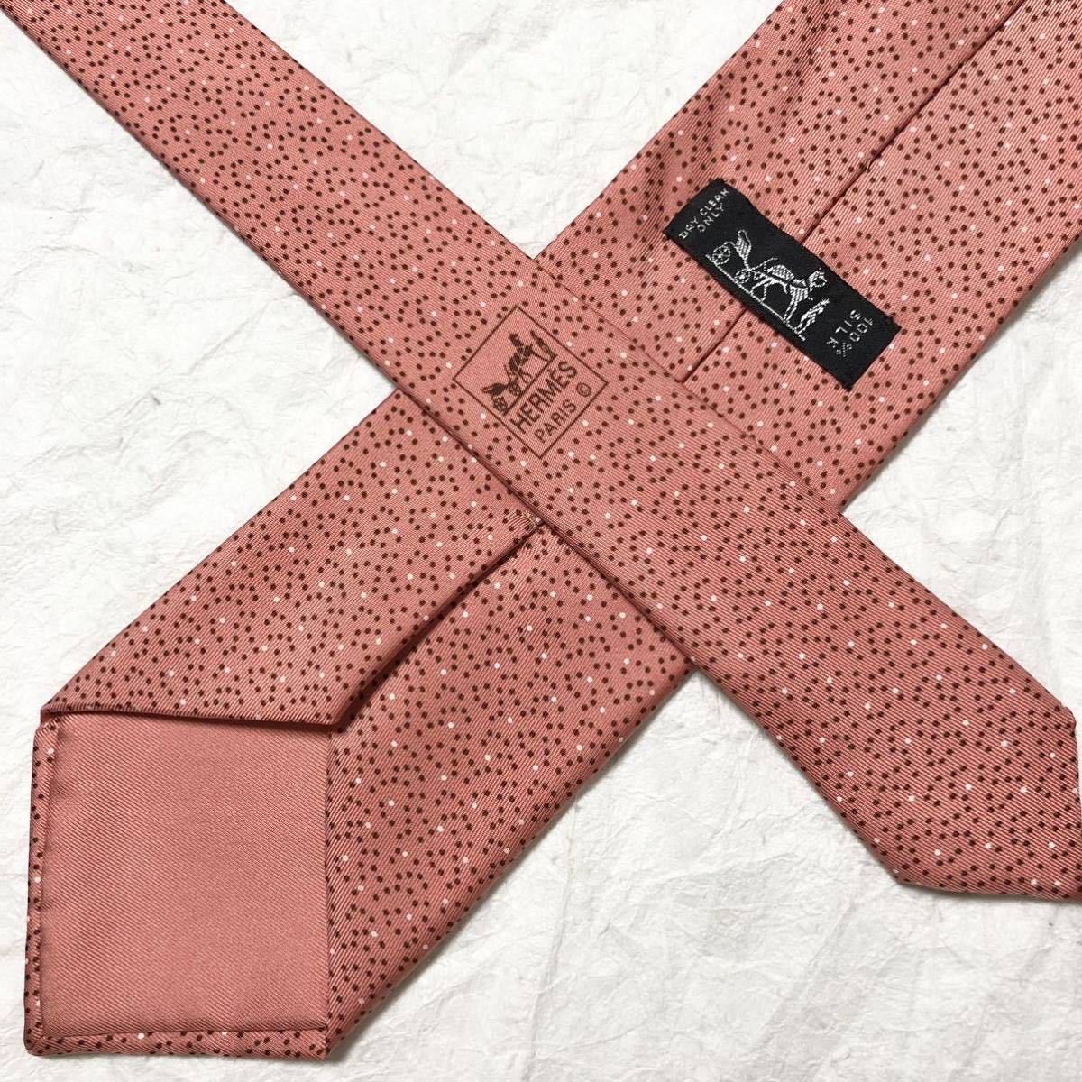 美品 HERMES エルメス ネクタイ ドット 総柄 シルク100% フランス製