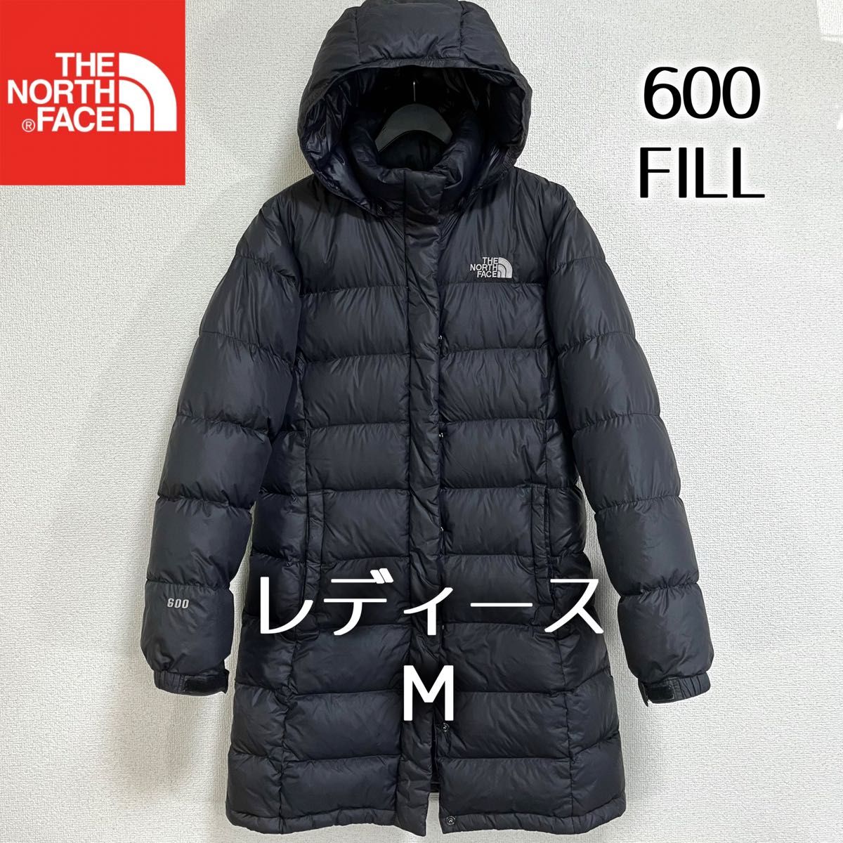 美品人気 ノースフェイス ダウンコート レディースM フード着脱可 ロゴ