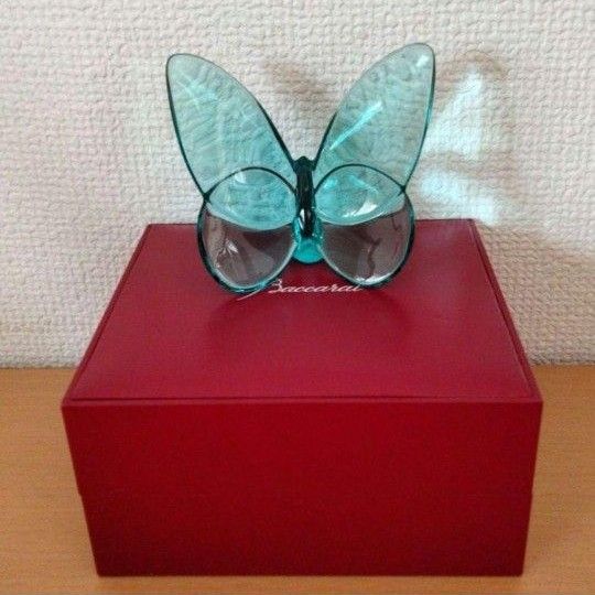 新品】バカラ ラッキーバタフライ パピヨン 箱付き ターコイズ