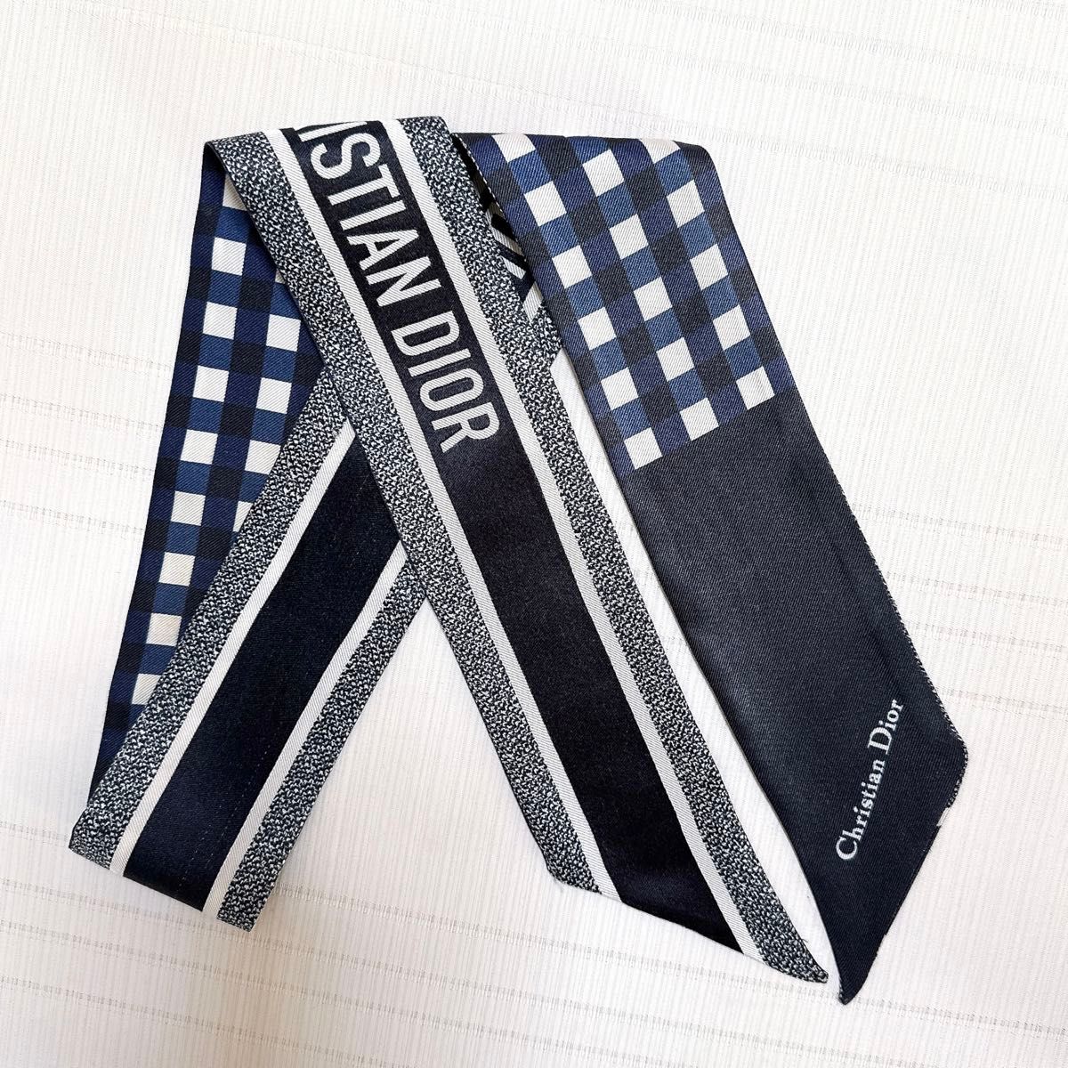 DIORディオールチェック柄ミッツァスカーフバンドー美品