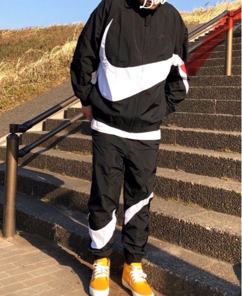 XL NIKE ビッグスウッシュ セットアップ ウーブン ジャケット 上下 黒