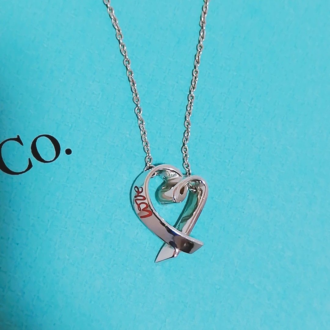 送料無料 Tiffany＆Co ラビングハート レッドエナメルLOVEネックレス
