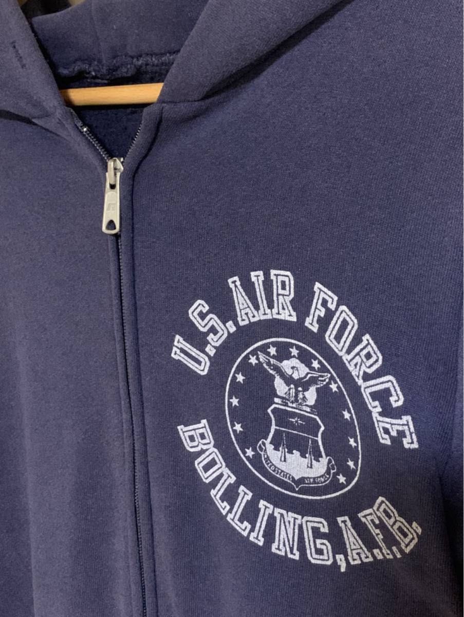 80s RUSSELL ATHLETIC U S AIRFORCEロゴ ジップパーカー ネイビー