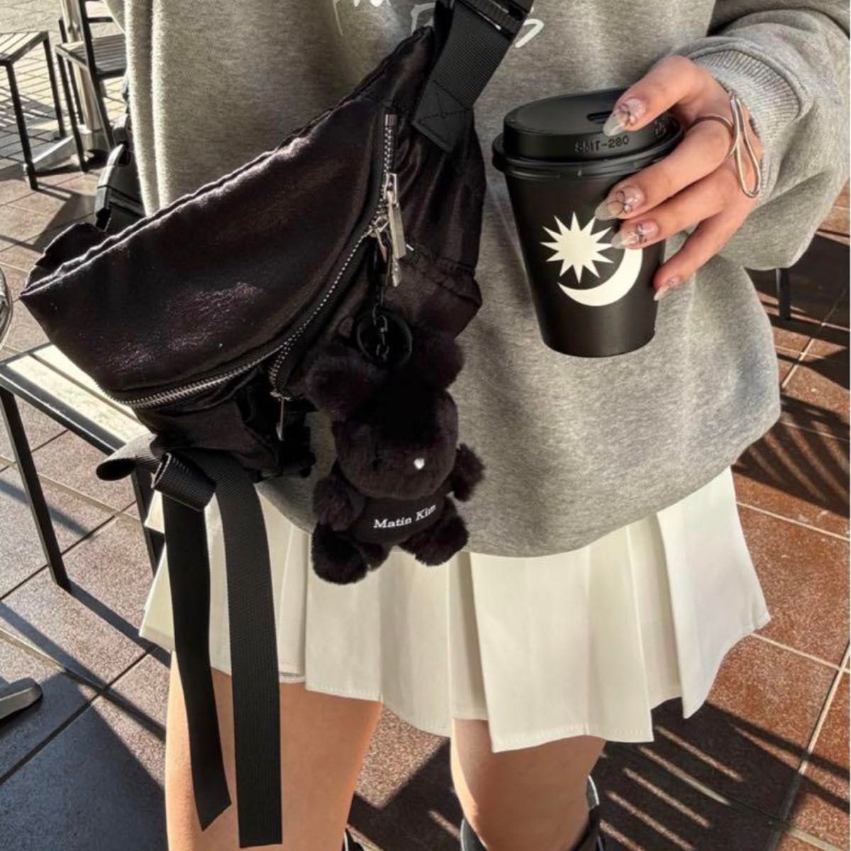 ribbon satin 2way body bag エピヌ epine 黒 ボディバッグ ウエスト