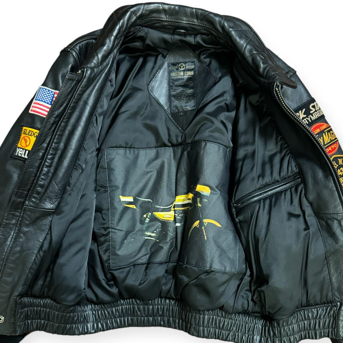美品 YELLOW CORN 本革 レザージャケット フルデコ バックロゴ