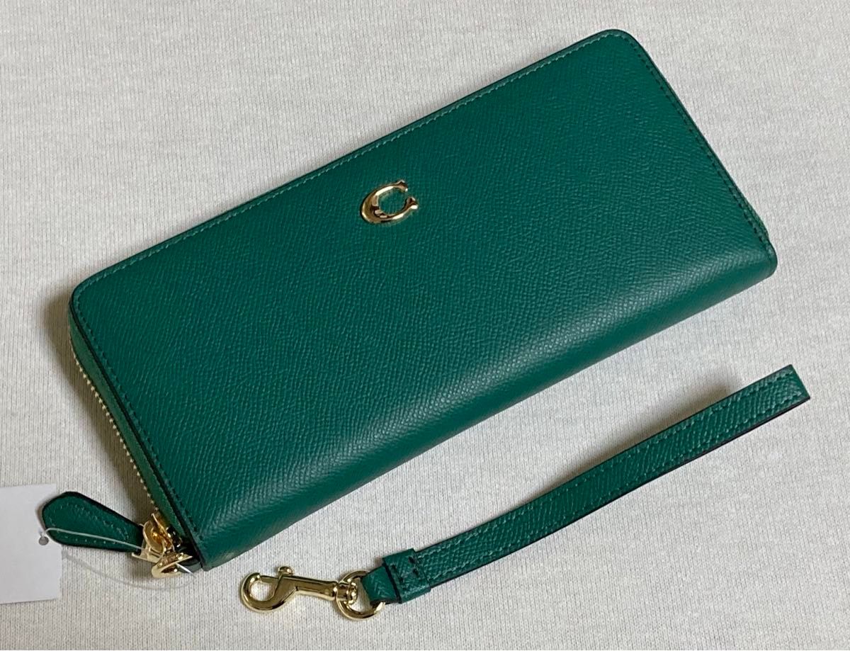 新品 COACH コーチ 長財布 グリーン 緑 Cロゴ ストラップ付き｜Yahoo