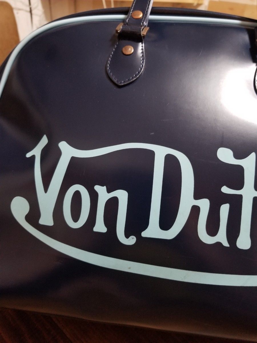 美品 VonDutch ボンダッチ ボストンバッグ エナメル ネイビー 水色 即