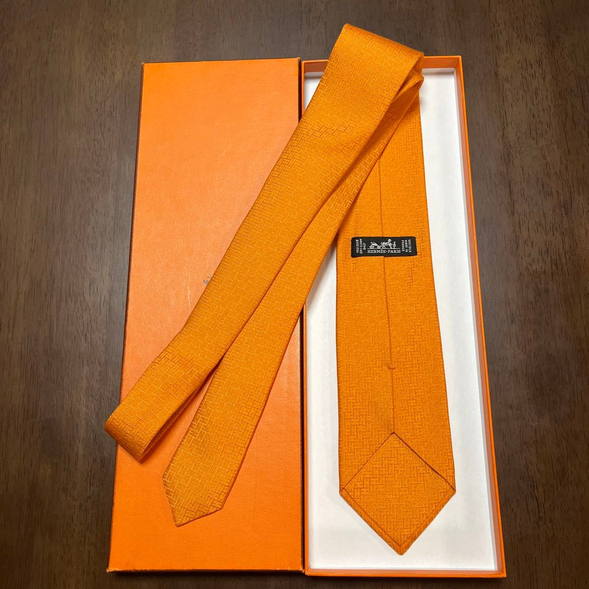 極美品 エルメス ネクタイ オレンジ H柄H織 ファソネ シルク｜Yahoo