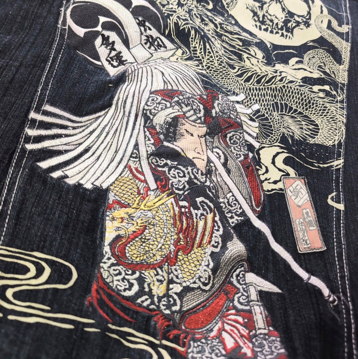 美品訳有】 DOG TOWN 黒龍 デニムジャケット XL メンズ 刺繍 和柄 龍