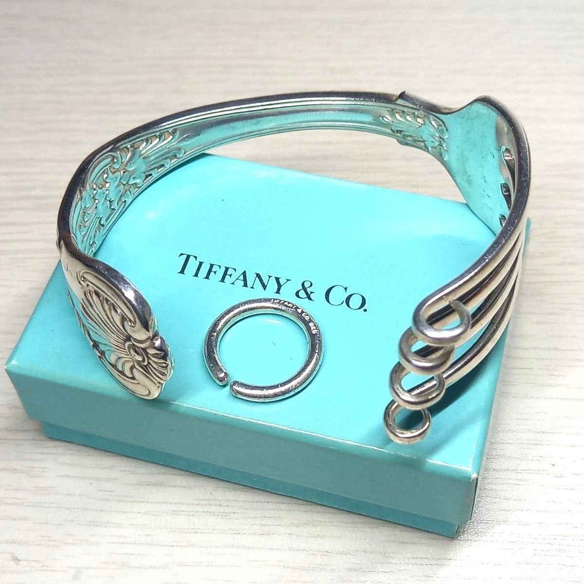 希少 Tiffany＆Co ティファニー フォークバングル リング セット