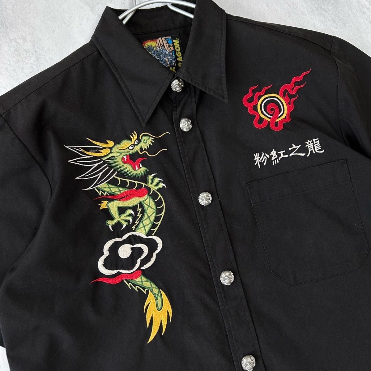 クリームソーダ ピンクドラゴン ボーリングシャツ Mサイズ ドクロ