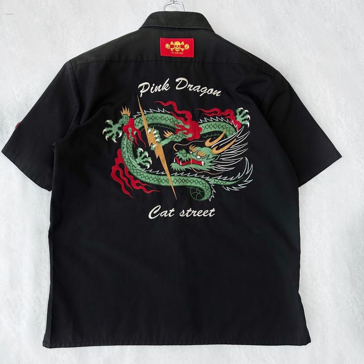 クリームソーダ ピンクドラゴン ボーリングシャツ Mサイズ ドクロ