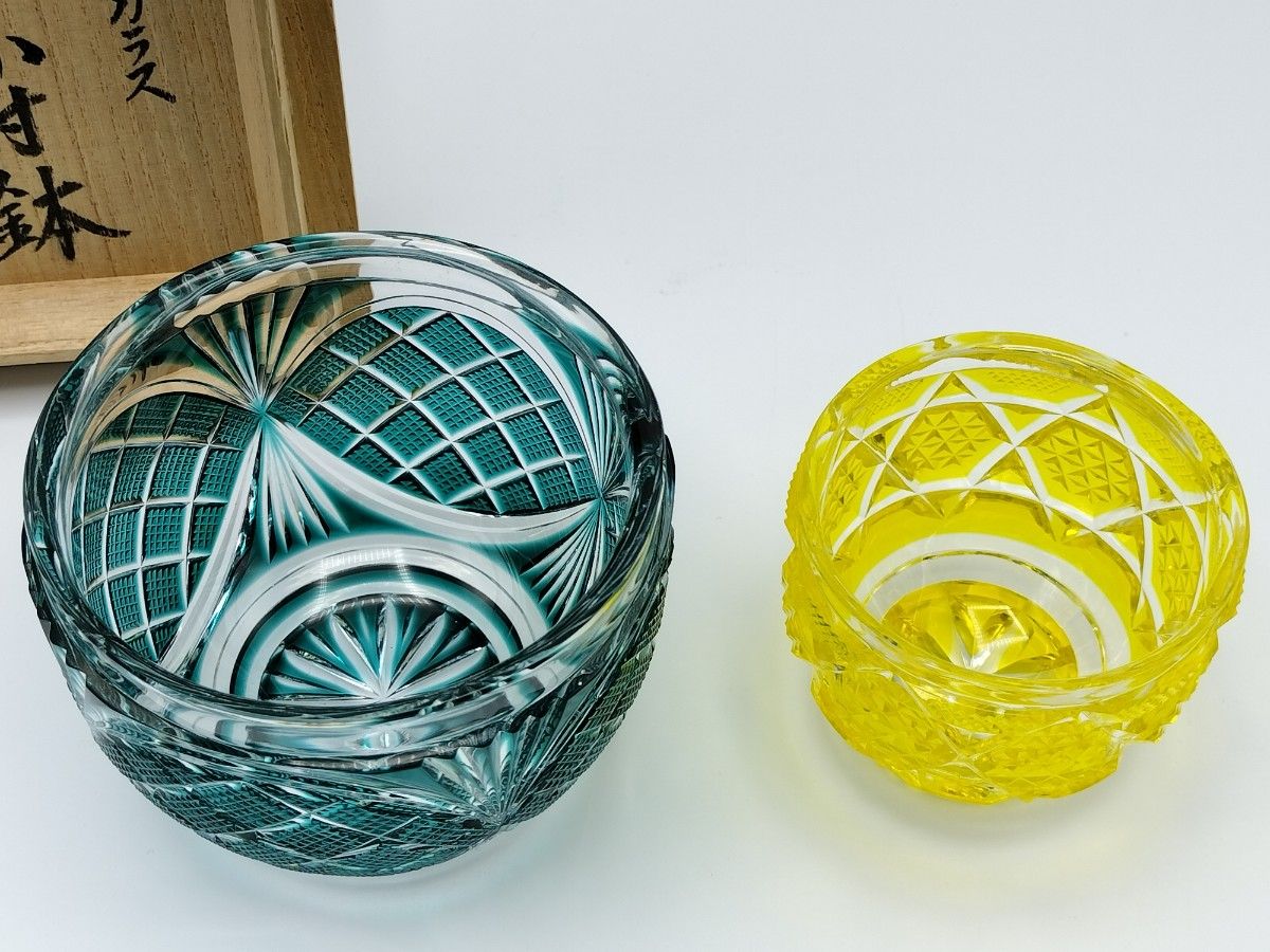 美品 薩摩切子 島津磯斉彬竃 薩摩ガラス工芸 小付鉢（切子 江戸切子