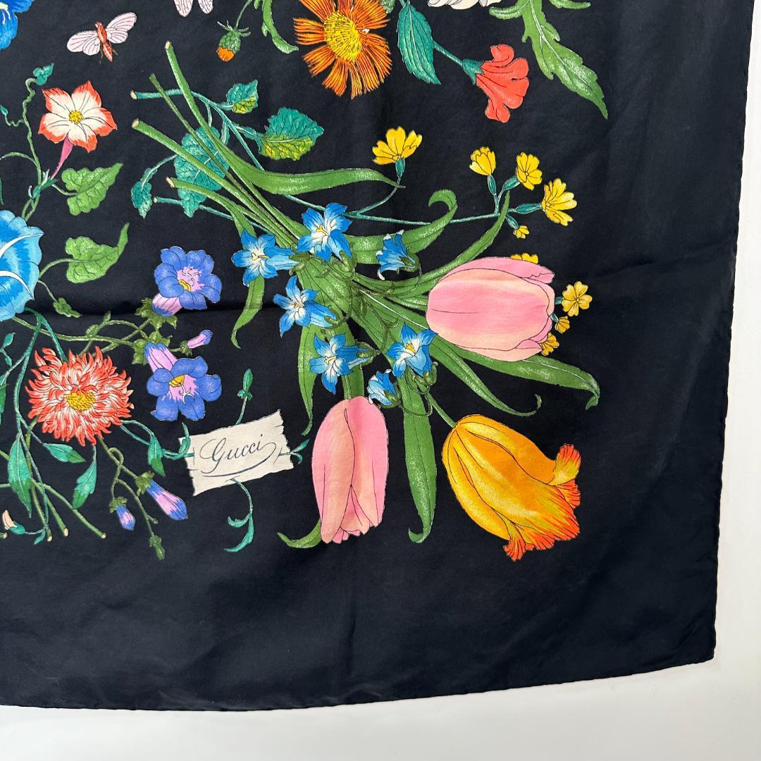 GUCCI グッチ シルク100％ 蝶 花柄 スカーフ ストール ブラック｜Yahoo