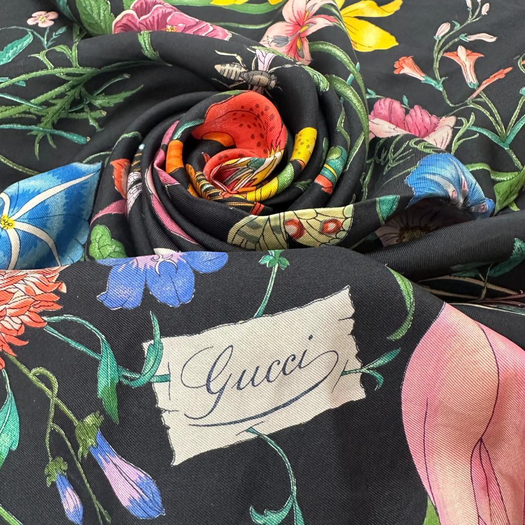 GUCCI グッチ シルク100％ 蝶 花柄 スカーフ ストール ブラック｜Yahoo