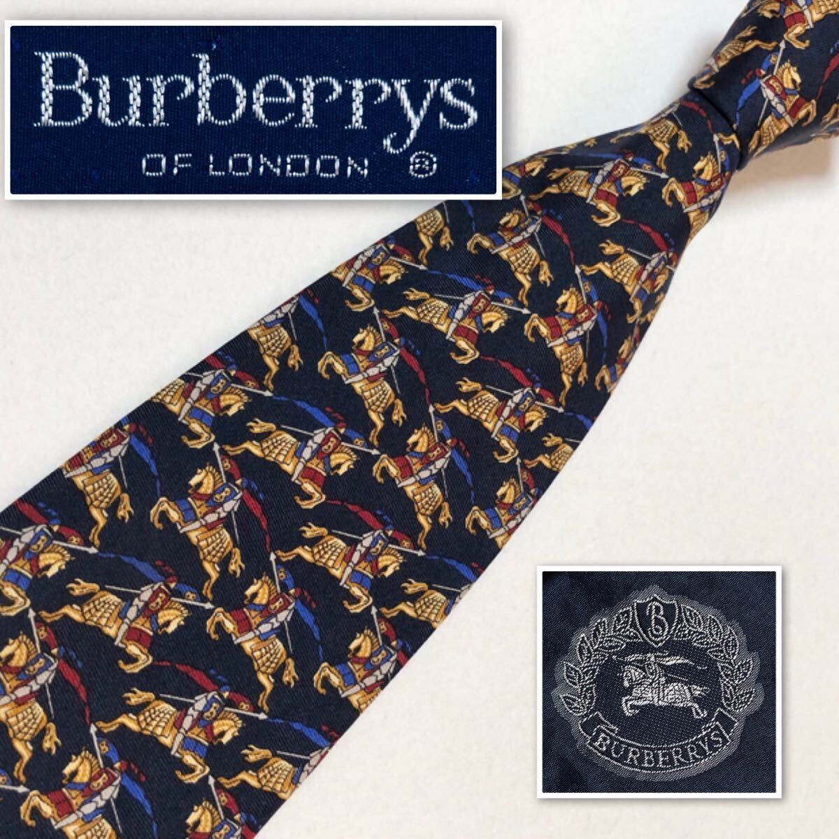 美品 希少デザイン Burberrys バーバリー ネクタイ ホースマーク 騎士