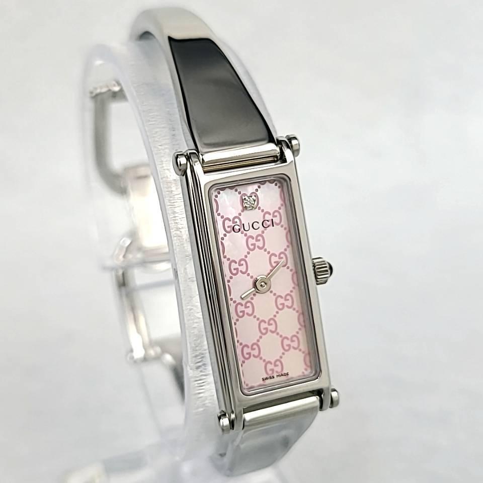 未使用級 GUCCI グッチ 1500L SS 箱付 シェル文字盤 クオーツ バングル