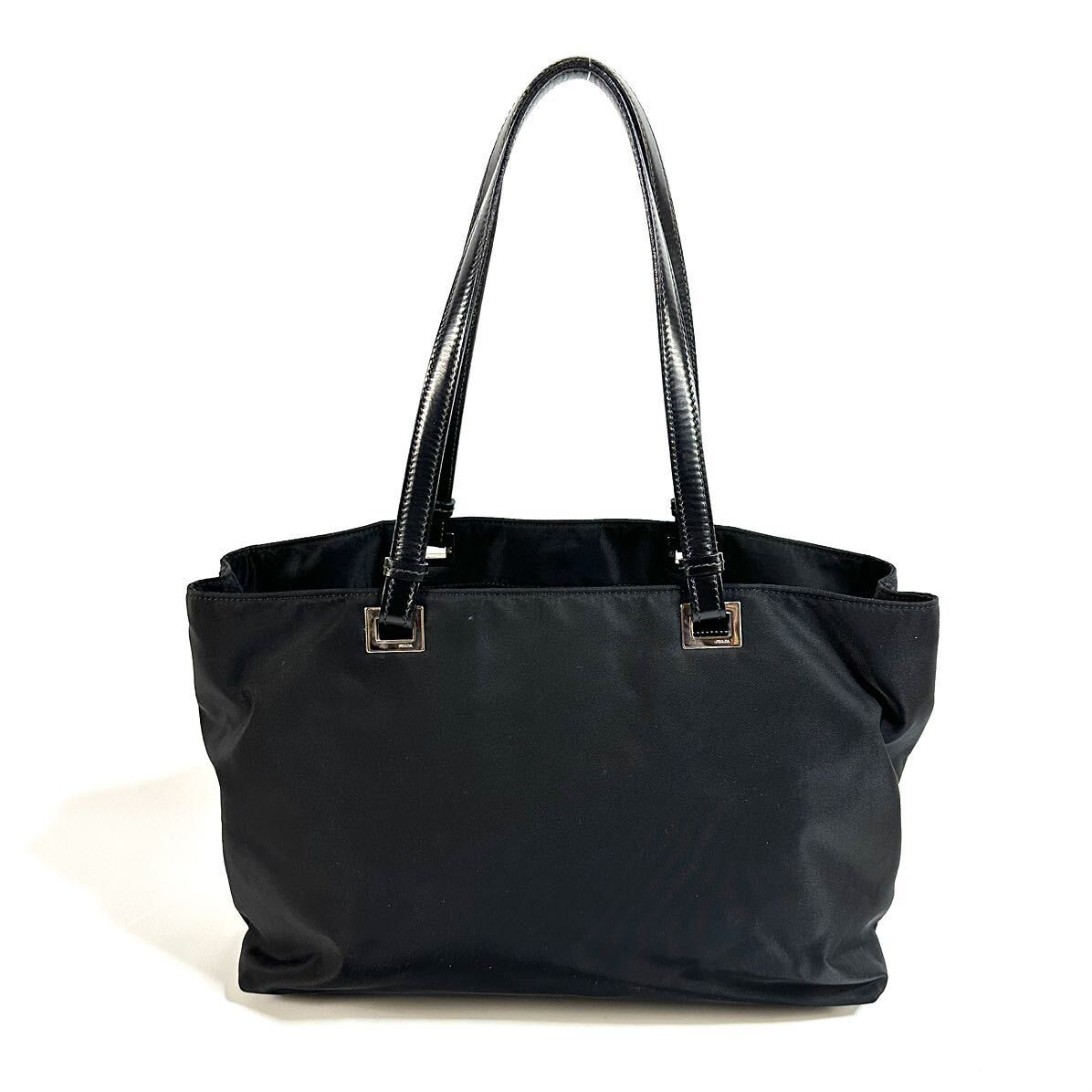 美品】PRADA プラダ レザー ナイロン トートバッグ ブラック シルバー