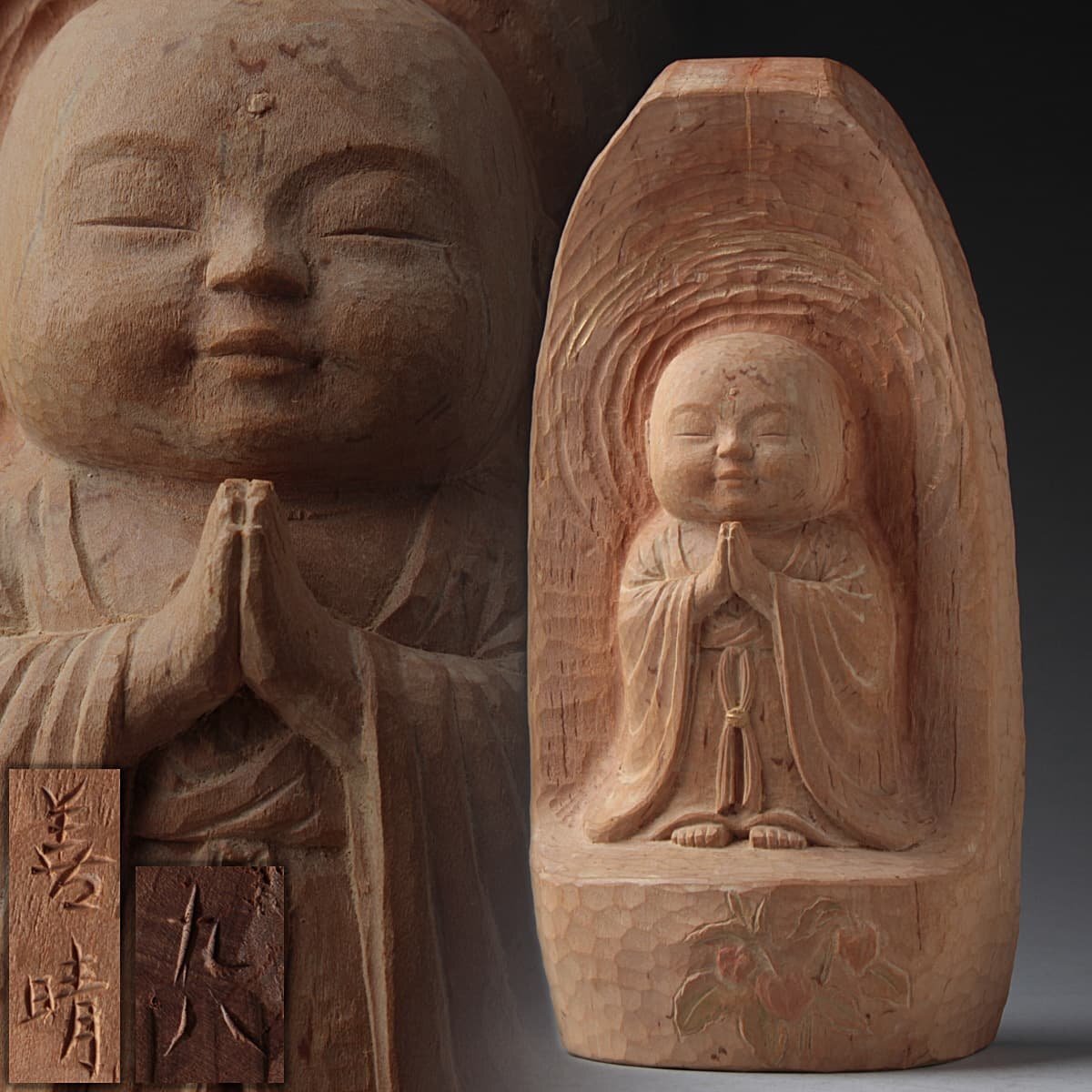 Yahoo!オークション - ES068 【彫刻家 牧田善晴 作】一刀彫 木彫淡彩色