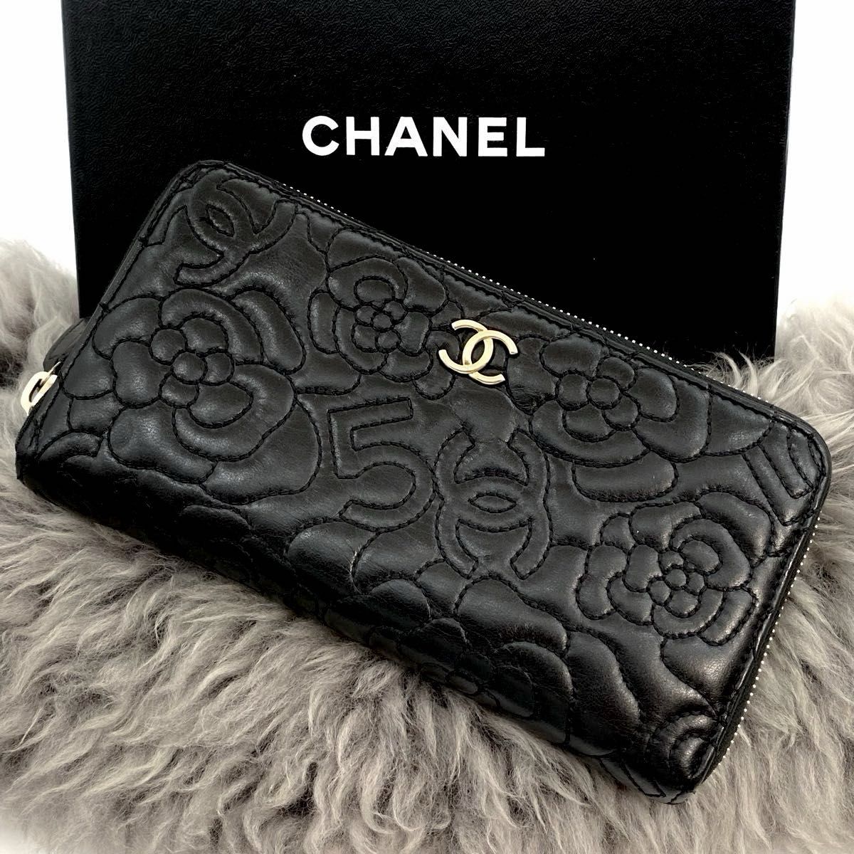 極美品】シャネル カメリア No 5 ステッチ ラウンドファスナー 長財布