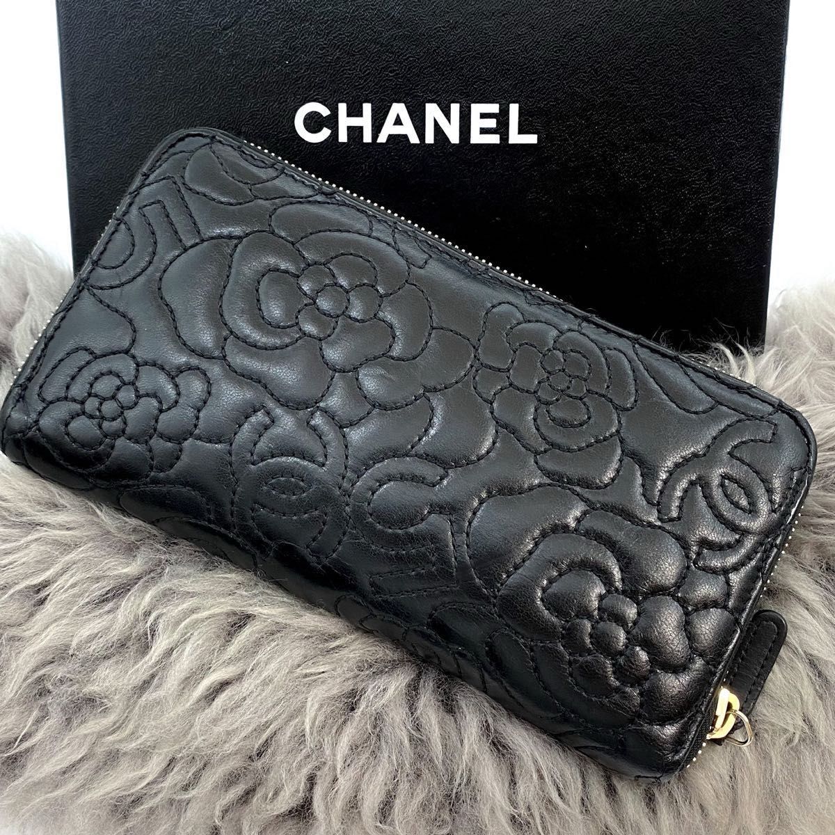 極美品】シャネル カメリア No 5 ステッチ ラウンドファスナー 長財布