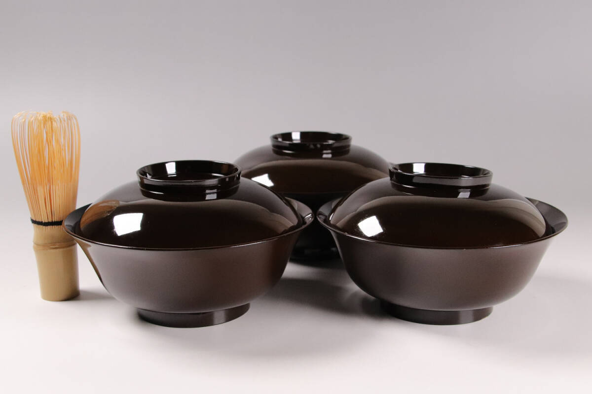 CK75 時代木製漆器 輪島塗 蝶金蒔絵 黒塗椀 三客 天然木 梨地 / 茶懐石