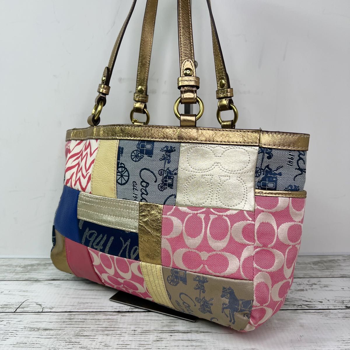 COACH コーチ パッチワーク レザー トートバッグ ハンドバッグ T31