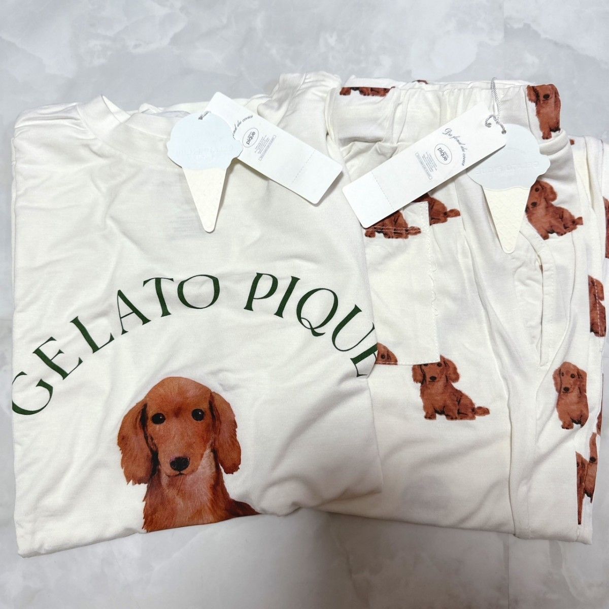 ジェラピケ ジェラートピケ DOG柄 Tシャツ パンツ上下セット ダックス