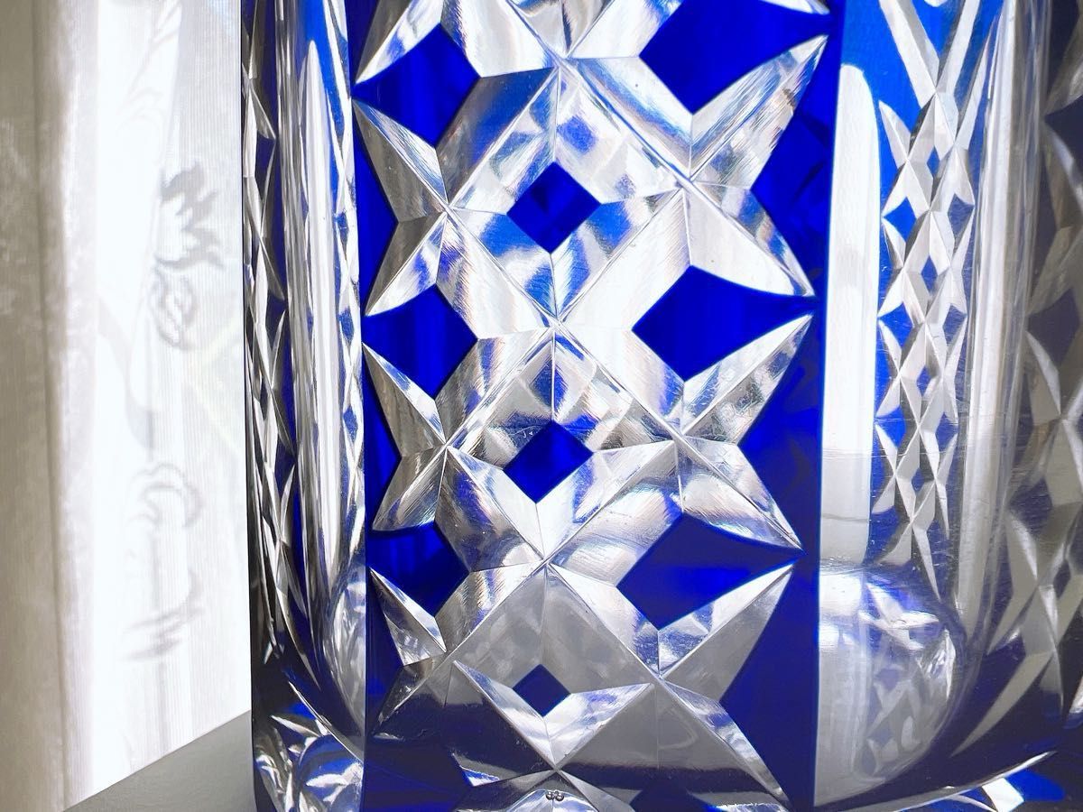 江戸切子】クリスタル フラワーベース ブルー 花瓶 青被せ 切子｜Yahoo