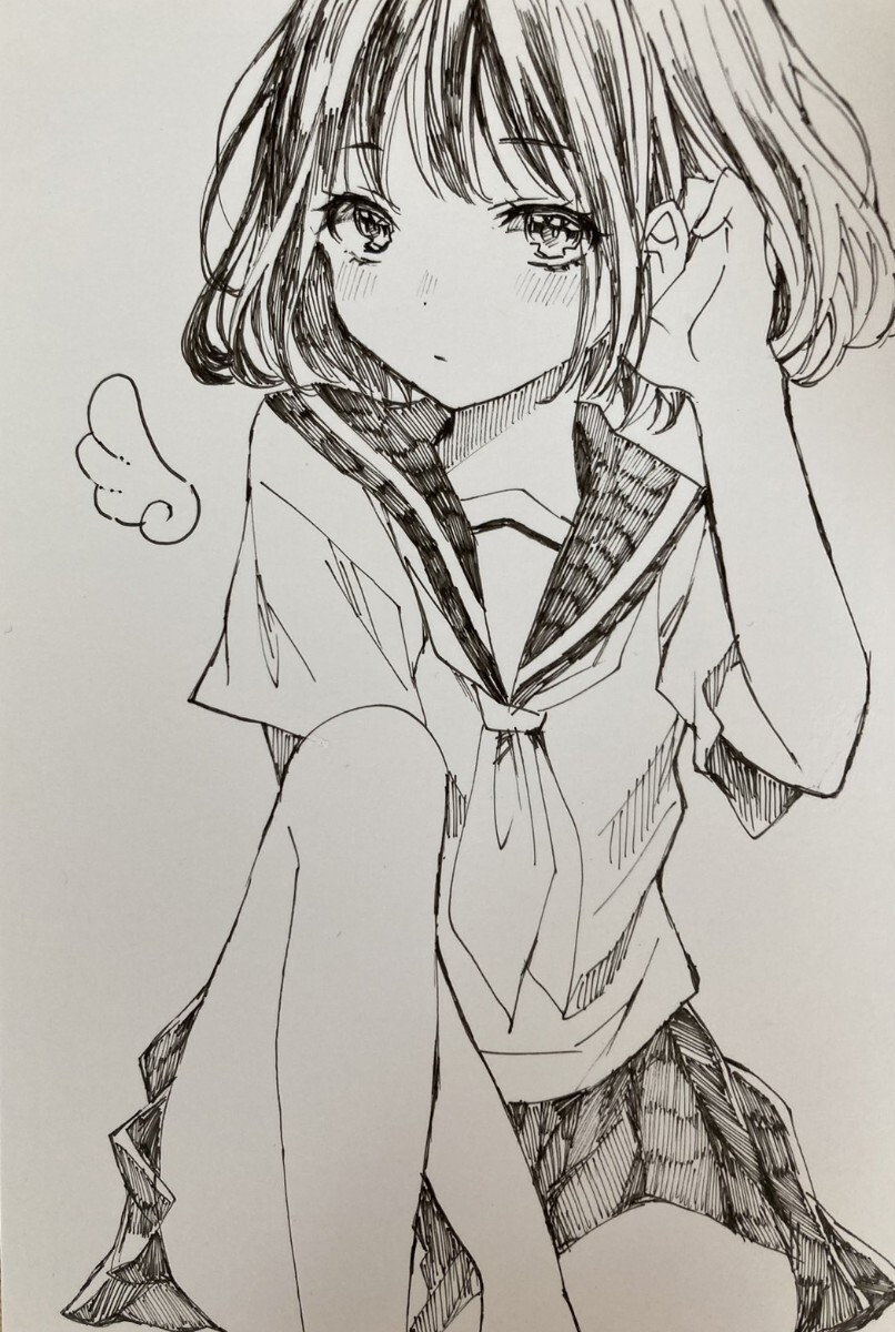 Yahoo!オークション - 手描きイラスト オリジナル モノクロ ペン画 女