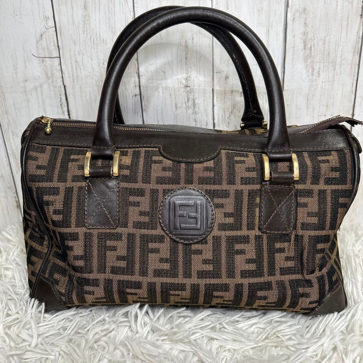FENDI ヴィンテージ ハンドバッグ ズッカ ブラウン キャンバス ロゴ